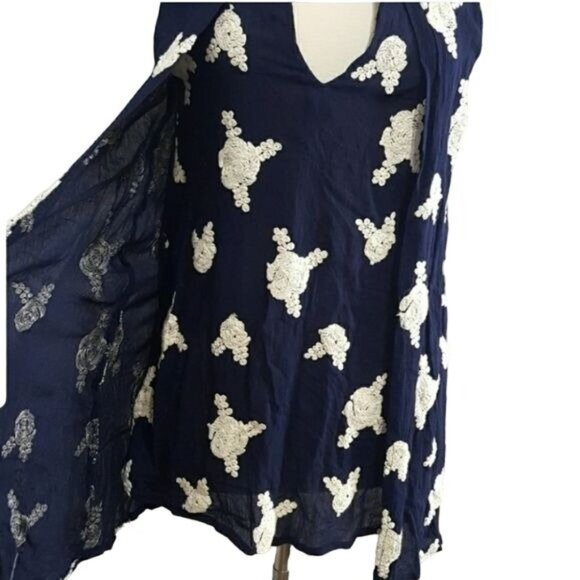 Honey Belle Navy Sleeveless Boho‎ Tunic Floral Embroidery Womens Size Small - Picture 3 of 9